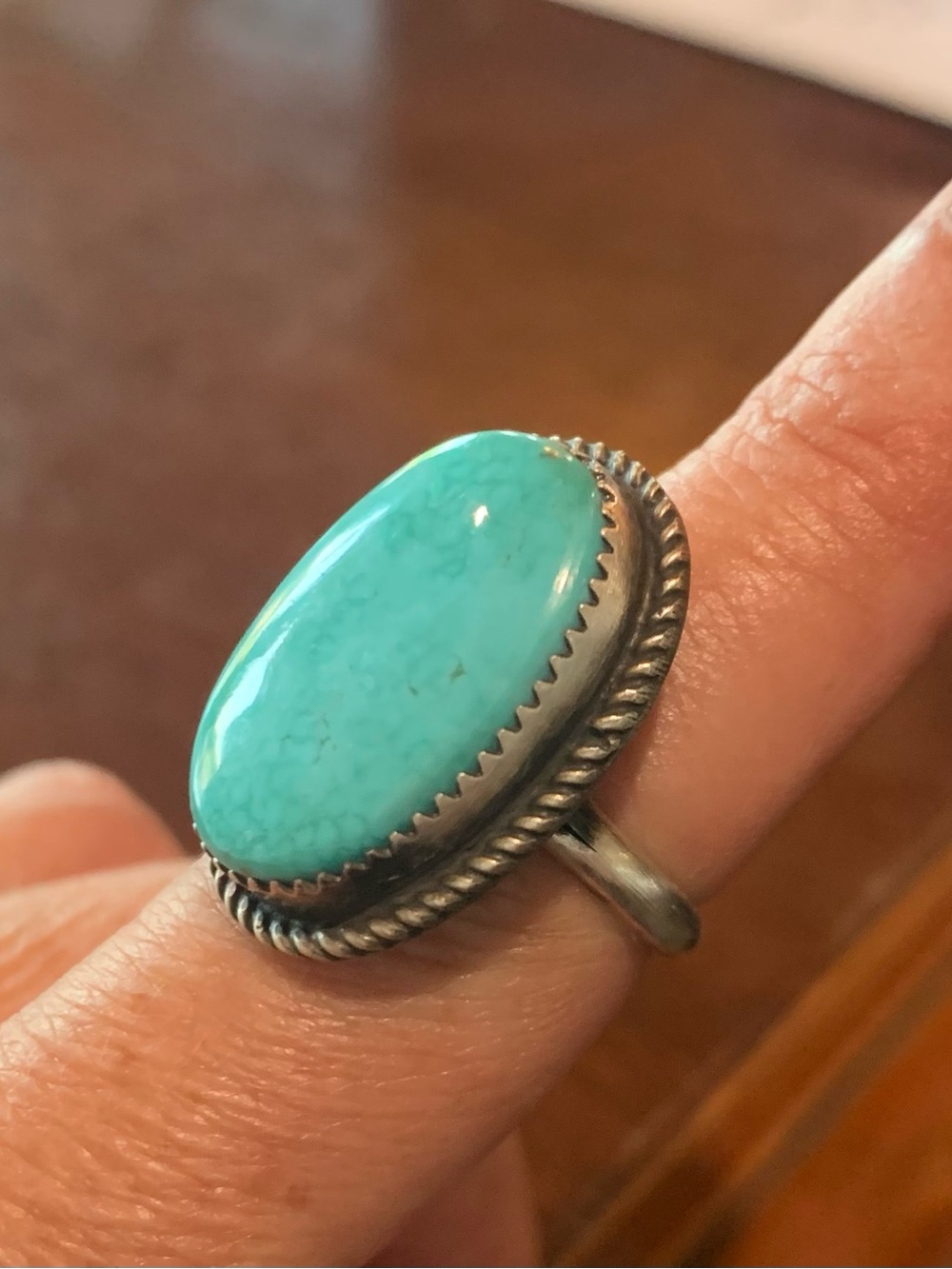 Turquoise Stone Silver Ring - Blue Oval Gemstone
